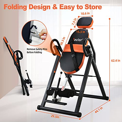 Inversion Table for Back Pain Relief, 350 lbs Capacity Strength Training Inversion Equipment, Decompression Table for Pain Therapy Training with Safe Belt & Comfortable Ankle Holders