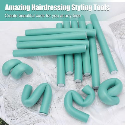 18 Pcs Heatless Hair Curlers 9.45 x 1 Inch Flexible Curling Rods Soft Foam Rollers No Heat Bendable Hair Rods Roller for Women Short Medium Long Hair, Sleep-In (Random Color) - color: 9.45" x 1"