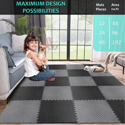 BEAUTYOVO Puzzle Exercise Mat with 12/24/48 Tiles Interlocking Foam Gym Mats, 24'' x 24'' EVA Foam Floor Tiles, Protective Flooring Mats for Gym Equipment - color: 48 Sq.ft/12 Tiles - Black & Gray
