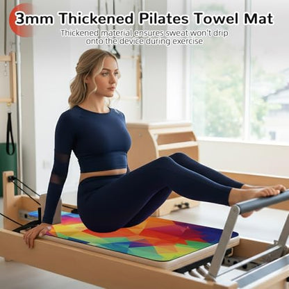 Non Slip Pilates Reformer Mat, Soft Fleece Surface Pilates Towel Mat, Pilates Mat with Multiple Equipment, Lightweight and Foldable, Wicking and Quick Drying for Yoga, Fitness