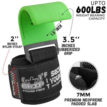 Weight Lifting Rod Hooks Heavy Duty Wrist Wraps Power Weight Lifting Training Gym Grips Straps Set of 2 - color: Lime, size: WOMEN-Wrist Size Small/Medium