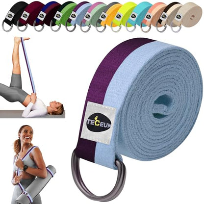 TECEUM 2 IN 1 Yoga & Mat Strap for Stretching – Cotton – 6/8/10 ft - color: Purple Blue, size: 10 ft
