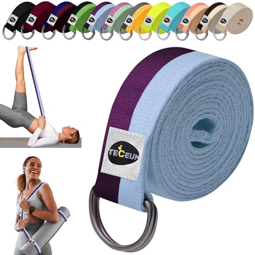 TECEUM 2 IN 1 Yoga & Mat Strap for Stretching – Cotton – 6/8/10 ft - color: Purple Blue, size: 10 ft