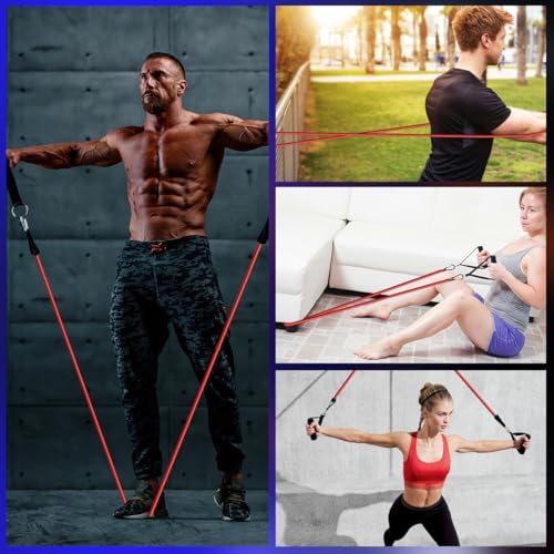 VEICK Resistance Bands, One Single Exercise Bands, Workout Bands Resistance Training for Home Workouts Fitness Pilates - color: Red(50LBS) + Handles