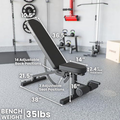 Synergee Adjustable Incline Decline Workout Bench. Weight Bench for Dumbbell & Barbell Press Exercises & Workouts. Great for Commercial, Garage and Home Gym.