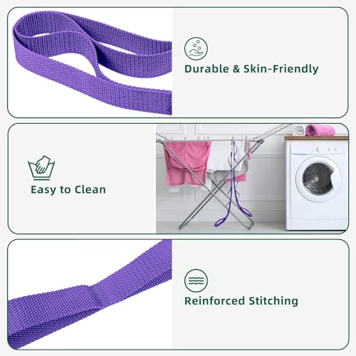 Stretching Strap Yoga Straps for Physical Therapy, 10 Loops Non-Elastic Stretch Band for Pilates, Flexibility, Exercise and Gymnastics - color: Purple
