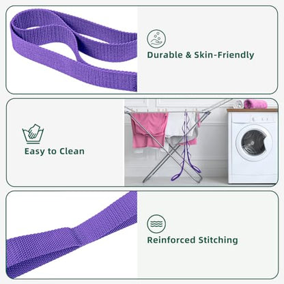 Stretching Strap Yoga Straps for Physical Therapy, 10 Loops Non-Elastic Stretch Band for Pilates, Flexibility, Exercise and Gymnastics - color: Purple