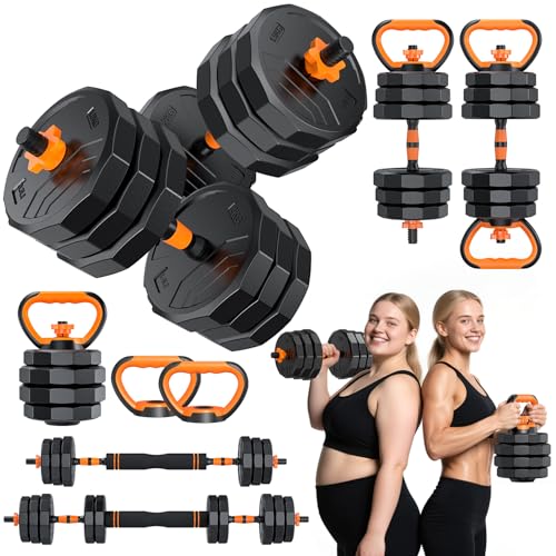 5-in-1 Adjustable Dumbbell Set, 33/44/66/88lbs Free Weights Set with Connector, Used as Kettlebells, Barbell, Push up Stand, Standard 1" Plates, Fitness Exercises for Home Gym Suitable Women/Men - color: 33LB (16.5LB Pair)