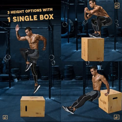 Yes4All Plyo Box, 3-in-1 Wooden Box Jump for Home Gym, Lunges, Squats, Dips - color: A. Wood Basic, style: 24" x 20" x 16"