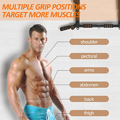 Wall Mounted Pull Up Bar and Dip Station, Heavy Duty Wall Mount Pull-up Chin Up Bar Multifunctional Home Gym Workout Indoor Exercise Equipment Support to 440 Lbs