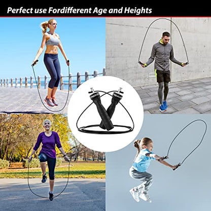 Synergee Jet Black Speed Jump Rope - (2) Adjustable 10 Ft Cable - Steel Ball Bearings - For CrossFit, MMA, Boxing & Fitness, Anti-Slip Handles.