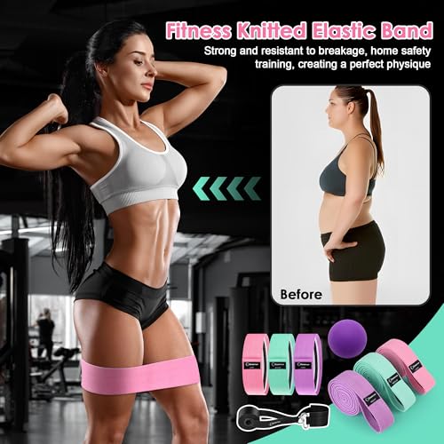 Fabric Resistance Bands for Working Out, Wide Booty Belt with Multiple Resistance Levels. Yoga Balance Balls. Great for HIPS, Thighs Exercises. with Fitness Poster
