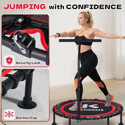 40/48" Foldable Rebounder Trampoline for Adults with Bungee, 450/550 LBS Quiet Indoor Mini Trampoline for Adults Fitness, Gym Workout, Home Exercise