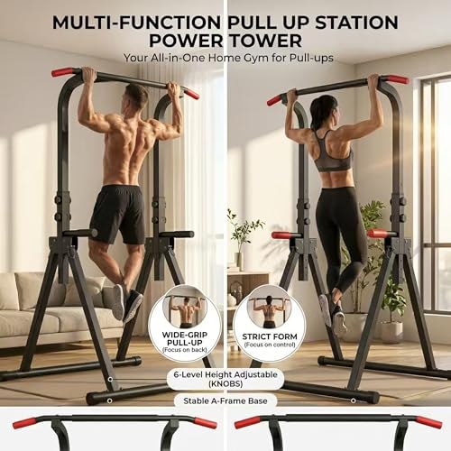 Foldable Chin Up Stand Stand Strength Training Tower, Multifunctional Double Bar, 6 Adjustable Height Settings, Suitable for Home Gym, Up to 440 lbs