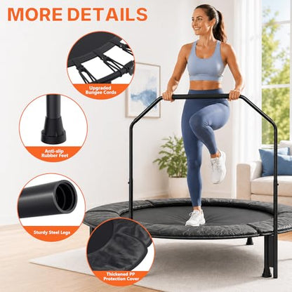 Juturna 40" Foldable Mini Trampoline, Rebounder Trampoline for Adults, 450lbs Capacity with Bungees, Adjustable Handle, Stable & Quiet, Fitness Trampoline for Kids