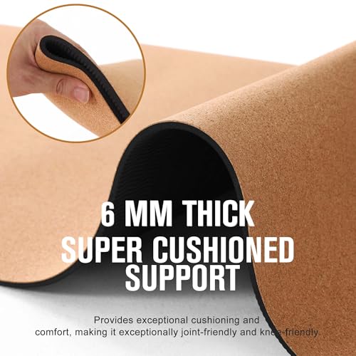 Premium Cork Yoga Mat 1/4 & 2/5 Inch Thick 72 x 26 in, Thick Cork and TPE Non Slip Yoga Mats for Women Men, Sweat Proof Eco-friendly, Great for Hot Yoga & Workouts