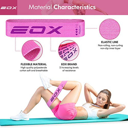EOX Exercise Resistance Fabric Loop Bands, Non-Slip Resistance Workout Bands for Legs & Butt and Glutes, 5 Resistance Levels Hip Training Bands (Pink)