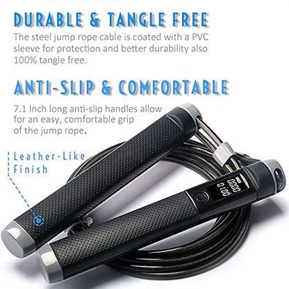 Jump rope digital counter, used for indoor / outdoor fitness training boxing, adjustable calorie skipping exercise