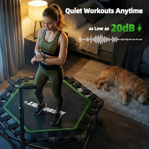 EAST MOUNT 42" Foldable Mini Trampoline for Adults, Quiet Fitness Rebounder with Adjustable Handle, No-Assembly Indoor Exercise Trampoline, 450LBS Capacity - color: Green