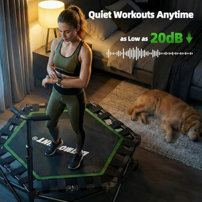 EAST MOUNT 42" Foldable Mini Trampoline for Adults, Quiet Fitness Rebounder with Adjustable Handle, No-Assembly Indoor Exercise Trampoline, 450LBS Capacity - color: Green