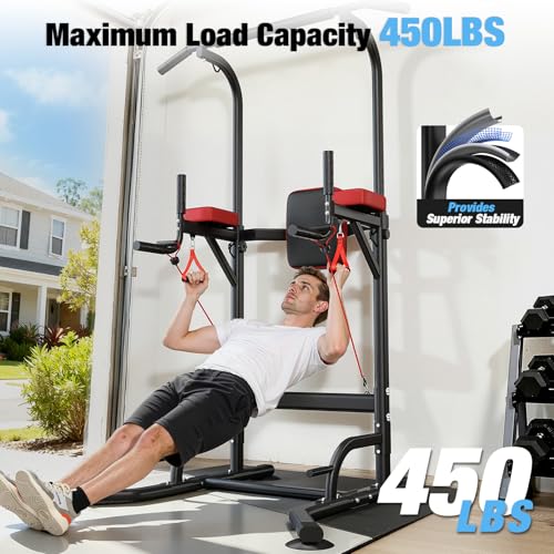 Pull Up Bar Free Standing for Multi-Function Home Gym Strength, Pull Up Dip Station Assistive Trainer Height Adjustable, Power Tower Training Heavy-Duty Fitness Equipment