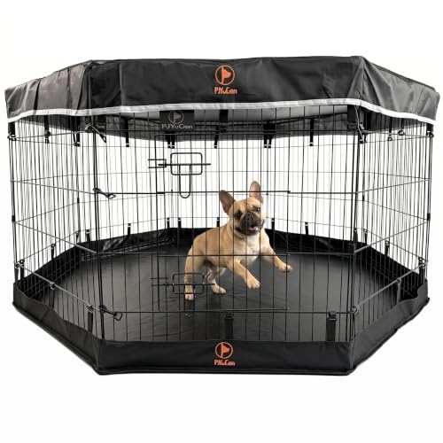 PJYuCien Puppy Playpen with Top Cover & Bottom Pad, 8 Panels 30" H, Black - color: Black, size: Small Pen: 30-Inch High
