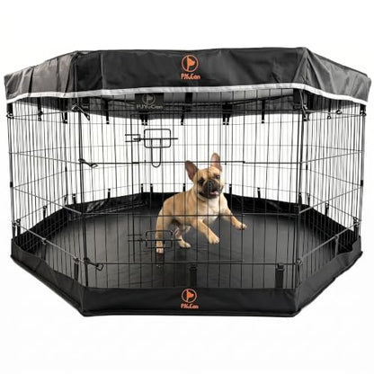 PJYuCien Puppy Playpen with Top Cover & Bottom Pad, 8 Panels 30" H, Black - color: Black, size: Small Pen: 30-Inch High