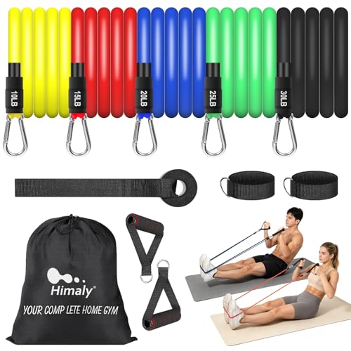 Resistance Bands Set, Himaly Exercise Bands Strength Training Fitness Bands Workout Elastic Bands with Legs Ankle Straps, Door Anchor, Handles & Carry Bag for Home Outdoor Workouts - color: Colorful (Standard Bands)