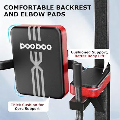 Pooboo Power Tower Dip Station Pull Up Bar for Fitness Home Gym Workout,450 Pounds Multi-Function Adjustable Height Fitness Strength Training Exercise Equipment,with Power Elastic Ropes
