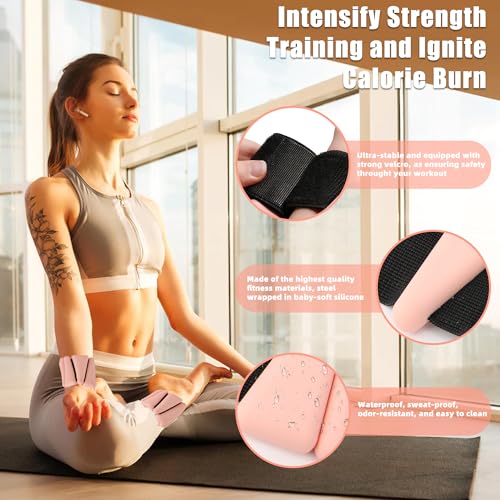 Ankle Weights for Women Wrist Weights Set of 2 (2 lbs Each) Adjustable Arm Leg Weight for Women Men Suitable for Walking Swimming Running Pilates Yoga Gym- Flesh Pink