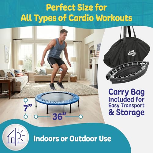 Machrus Upper Bounce Mini Rebounder Trampoline for Adults, Exercise, Indoor Fitness, Foldable Round Jumping Exerciser with Travel Carry Bag, Supports up to 220 lbs - size: 36 Inch