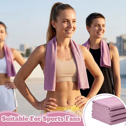 Honoson 30 Pack Cooling Towels 27"x16" Microfiber Neck Cooling Towel with Pouches, Reusable Sports Towel for Gym Running Golf Workout Outdoor Heat(Pink)