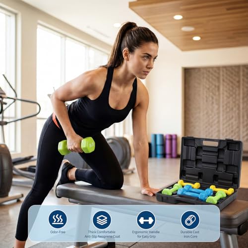 Dumbbell Set for Women and Men,Neoprene Coated Free Hand Weights Set - color: Smooth Surface, size: 2+3+5 lbs