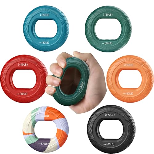 6-Piece Kit Grip Strength Trainer, 20-80 lb Finger Exerciser, Forearm Strengthener, Hand Grip Strengthener Targeted Strength, Relief & Recovery