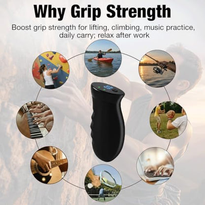 Digital Grip Strength Trainer, 0–440 lb Hand Gripper Strengthener with Real-Time Display (No Sound), 2 Modes: Test & Smart Vibration, Ergonomic Hand Grip & Forearm Strengthener, USB-C Rechargeable Hand Exerciser - color: Black