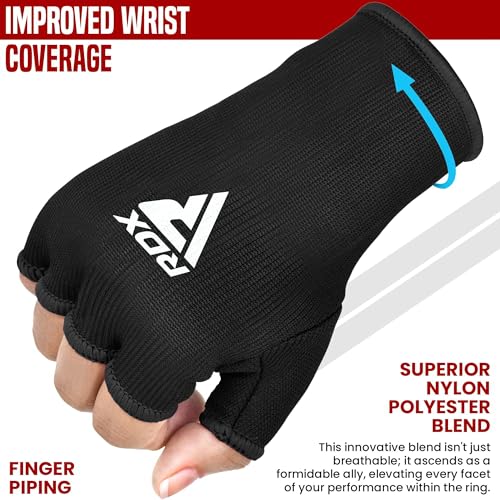 RDX Boxing Hand Wraps Inner Gloves Men Women, Half Finger Elasticated Bandages, Under Mitts Fist Protection, Muay Thai, Kickboxing, MMA, Martial Arts Speed Bag Punching Training - color: Black, size: Medium