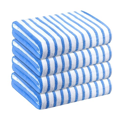 JML Microfiber Towels, Bath Towel Sets (4 Pack, 27" x 55") - Extra Absorbent, Fast Drying, Multipurpose for Bath, Swimming, Fitness, Sports, Yoga,Stripe Blue - color: Stripe Blue, size: 4 Pack-27" x 55"
