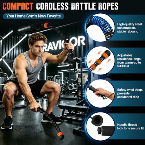 Weighted Cordless Battle Ropes – Adjustable Resistance Ropeless Battle Ropes for Home Gym with Non-Slip Handle, Portable Low-Noise Fitness Equipment for HIIT & Low-Impact Cardio Workouts – Black