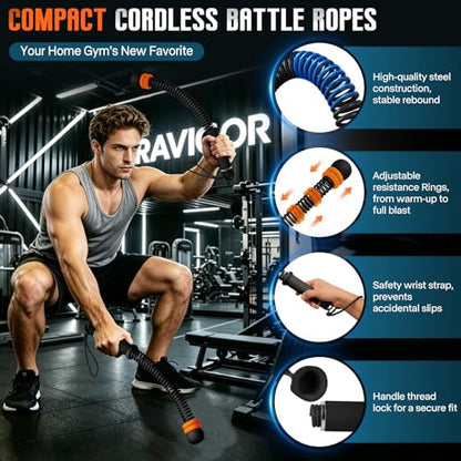 Weighted Cordless Battle Ropes – Adjustable Resistance Ropeless Battle Ropes for Home Gym with Non-Slip Handle, Portable Low-Noise Fitness Equipment for HIIT & Low-Impact Cardio Workouts – Black