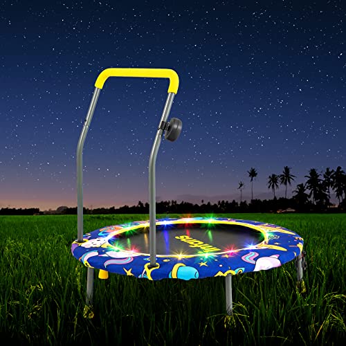 INFANS 36" Foldable Mini Trampoline with Bluetooth Audio LED Lights Detachable Handrail, Small Trampoline for Kids Exercise Indoor Outdoor Toddlers Max Load 220 LBS (Music Lights Trampoline)
