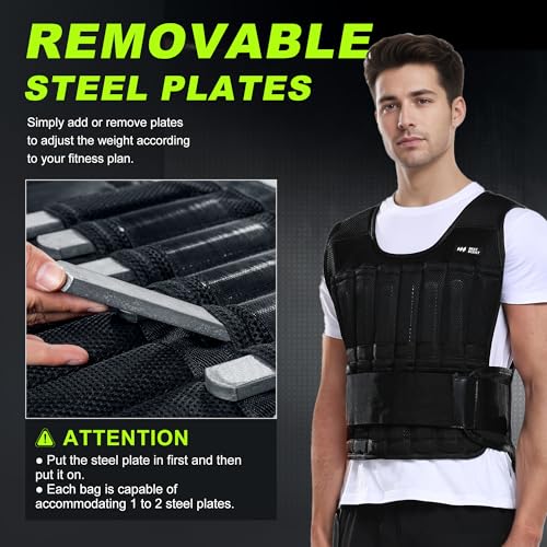 Weighted Vest Men 20lb/30lb/40lb/50lb/60lb Adjustable Weight Vest with Steel Plates Weight for Running Workout
