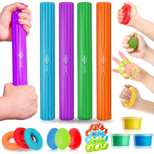 Flex Therapy Bar and Grip Strength Trainers Set, Physical Therapy & Resistance Bar for Golfers Elbow,Tendinitis,Wrist,Forearms Pain, Improve Grip Strength and Relieve Pain - color: Colored Clay 16pcs ‎orange Sets