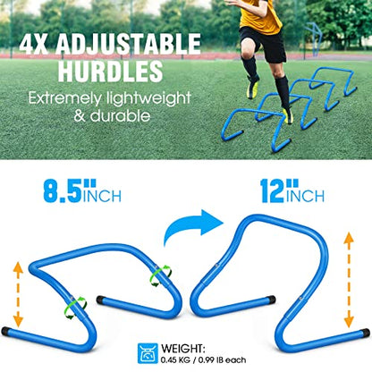 Agility Ladder Speed Training Equipment Set-20ft Agility Ladder,12 Soccer Cones,4 Hurdles, Jump Rope, Running Parachute| Basketball Football Soccer Training Equipment for Kids Youth Adults