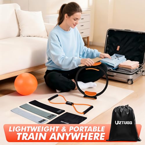 Pilates Equipment Kit at Home for Women, 4-in-1 Workout Essential Set with Pilates Ring, Fabric Resistance Bands, Figure 8 Resistance Band, Pilates Ball–Full Body Toning, Yoga & Stretching