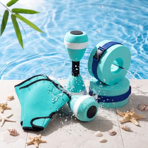 Water Aerobics Set Aquatic Exercise Set Include Water Foam Dumbbell Swim Aquatic Cuffs Ankle Arm Swimming Glove Pool Resistance Weights Pool Fitness Equipment for Training - color: Mint Green