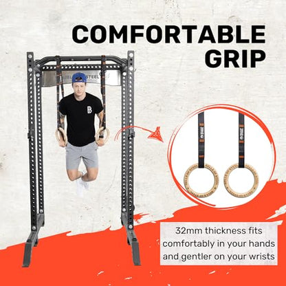 Bells of Steel Gymnastic Rings Wooden Calisthenics Pull Up, 440 lb Pair