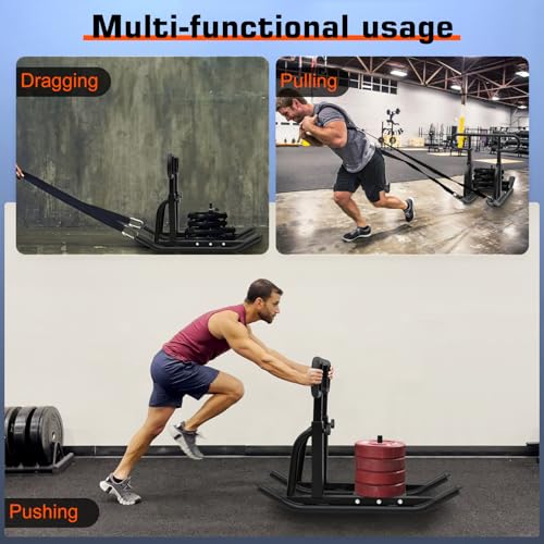 Weight Sled, Fitness Sled, Fitness Strength Training Sled,Adjustable Height Weight Training Sled,Heavy Duty Workout Sled for Building Muscle and Explosive Strength for 1" and 2" Weight Plates