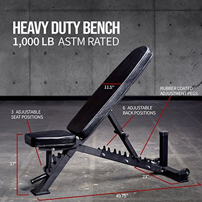 REP Fitness PR-1100 Power Rack Home Gym System, Compact Squat Cage with Multi-Grip Pull Up Bar, Adjustable, + AB-3100 Incline Bench + LAT/Row Attachment + Dip Attachment + Weight Storage