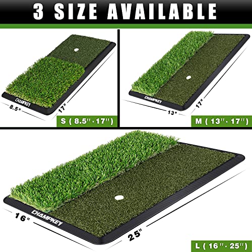 CHAMPKEY Dual-Turf Golf Hitting Mat | Come with 9 Golf Tees & 1 Rubber Tee | Heavy Duty Rubber Backing Golf Practice Mat Ideal for Indoor & Outdoor Training