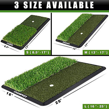 CHAMPKEY Dual-Turf Golf Hitting Mat | Come with 9 Golf Tees & 1 Rubber Tee | Heavy Duty Rubber Backing Golf Practice Mat Ideal for Indoor & Outdoor Training